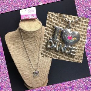 Justice Necklace Earrings I <3 DANCE Silver Ball Chain Pink Rhinestone Heart